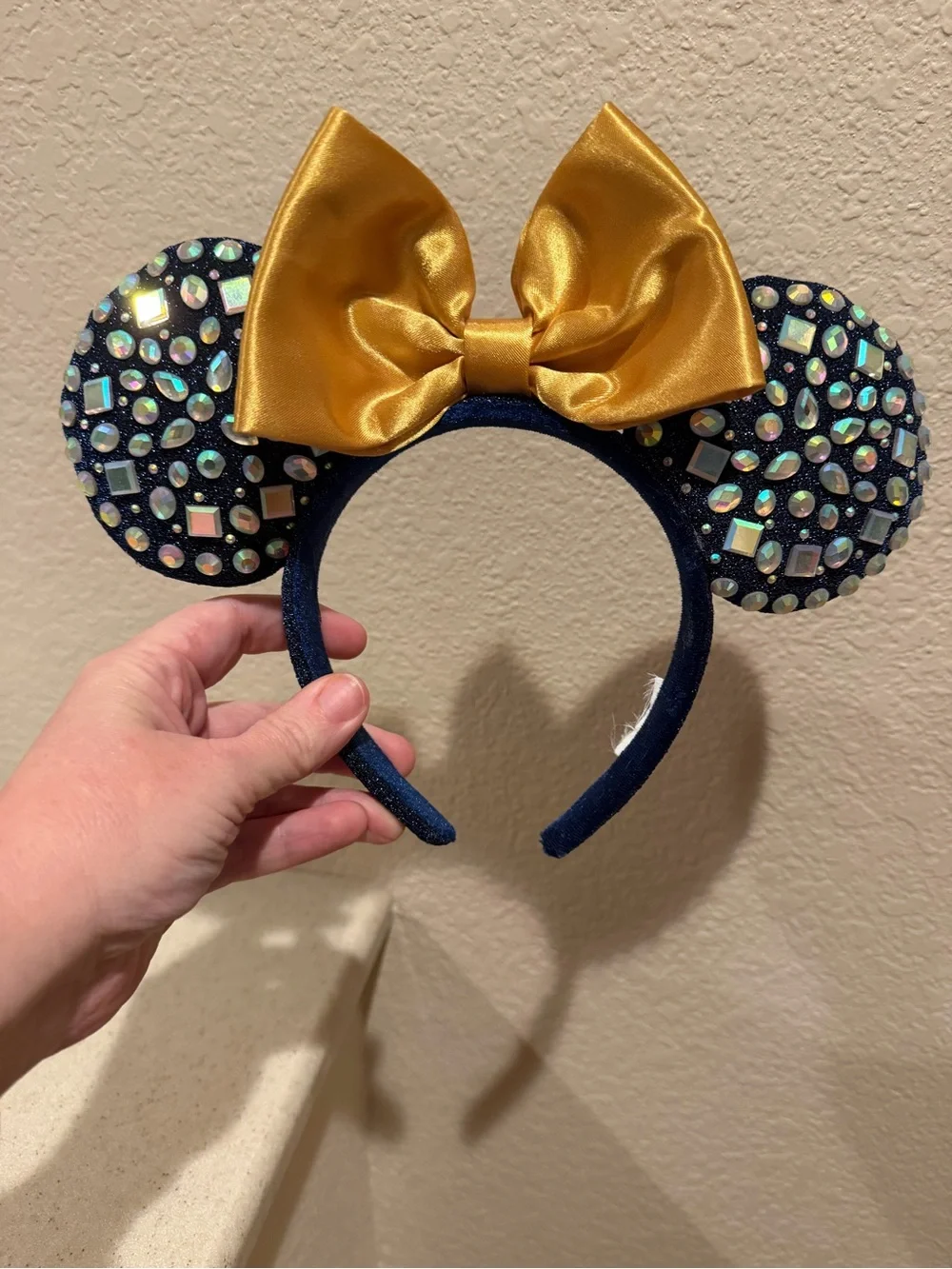 Disney Navy Sequin Minnie Ears Headband with Gold Bow